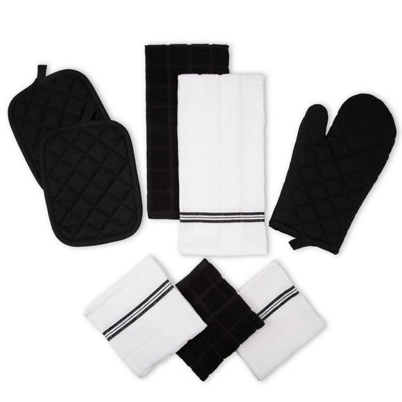 Mainstays, 8 Pack Kitchen Set, Black, MAINSTAYS 8 PACK KITCHEN SET; 16"x26"; 7"x9"; 7"x12.5"; 12"x12"