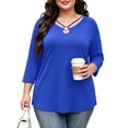 thumbnail image 4 of Vivianyo HD Women's V Neck Tunic Shirt, Curved Hem Three Quarter Sleeve Solid Top for Women, Fall Stretch Casual Shirt for Shopping Trips and Daily Errands, Sizes L-5XL, 4 of 8