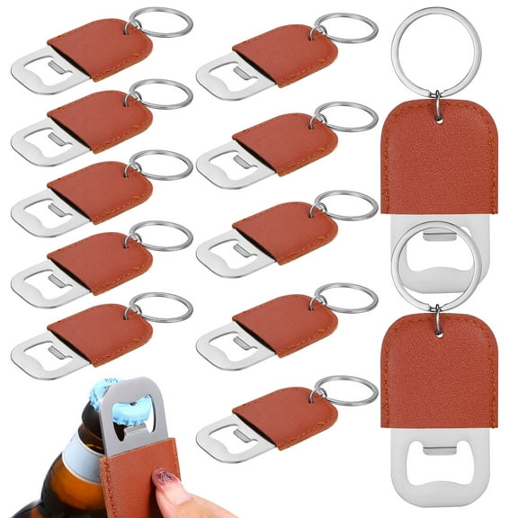 12 Pcs Bulk Bottle Openers Key Chain Beer Stainless Steel Portable Leather