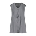 thumbnail image 3 of BiZtdJrK Ofertas Flash, Womens Rompers Summer Loose Sleeveless Pleated Tie Front V Neck Short Jumpsuits Solid Casual One Piece Shorts with Pockets Gray XXL, 3 of 8