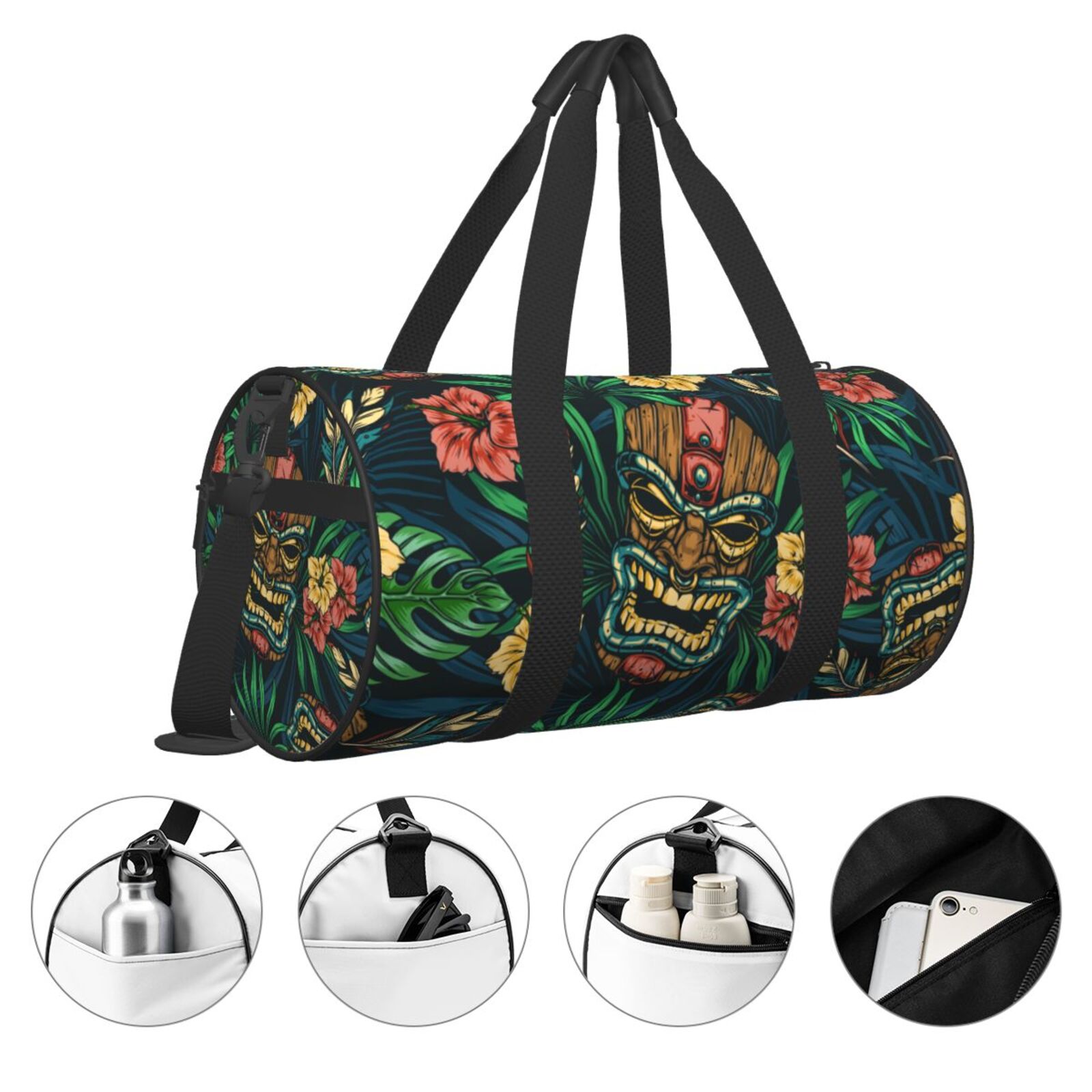 Vsdgher Tropical Tribe Mask 45L Foldable Duffel Bag, Sports Gym Bag,Overnight Bag, Portable Weekender Bag for Airplanes