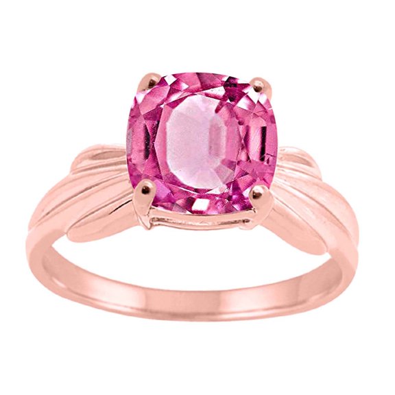 Mauli Jewels Rings for Women 2.25 Carat Cushion Cut Pink Topaz Ring 4-Prong 10K Rose Gold