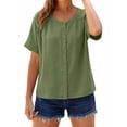 thumbnail image 3 of Women's Cotton-Linen Solid Raglan-Sleeve Button-Front Shirt - Breathable Casual Everyday & Office Wear, 3 of 5