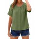 thumbnail image 2 of TaTaai Women's short sleeve crew neck top, linen cotton fabric, solid color, button cuffs, cutout detail, pullover style, casual loose fit, soft breathable, ideal for daily outings Gift, 2 of 7