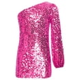 thumbnail image 3 of inhzoy Kids Girls One Shoulder Long Sleeve Sparkle Sequin Mini Dress Dance Prom Gown Party Dress Hot Pink 12, 3 of 5