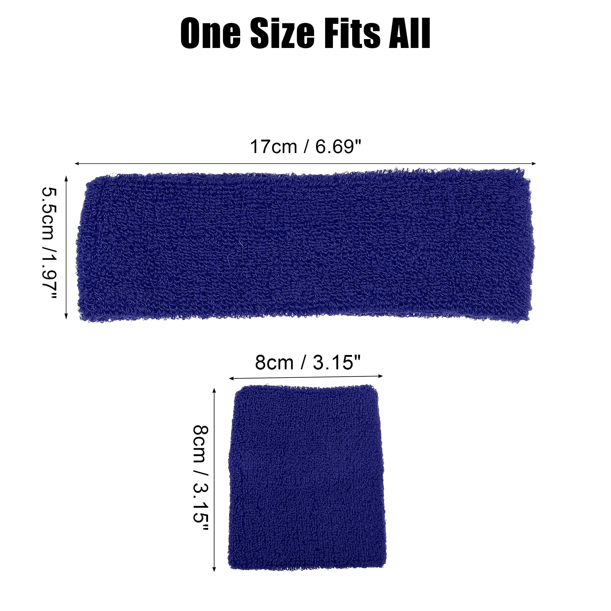 Unique Bargains 3 Pcs Sport Headband Wristband Sweatband Cotton Blend Sapphire Blue
