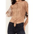 thumbnail image 3 of Idyllwind Women's Fate Faux Suede Fringe Long Sleeve Button-Down Tie-Front Shirt - IWFA24K82-TAN X-  US, 3 of 4