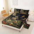 thumbnail image 2 of Homewish Skeleton Bats Cat Bed Sheets,Vintage Floral Plants Full Size Sheets,Halloween Bed Set,4-Piece,1 Flat Sheet, 1 Fitted Sheet and 2 Pillowcases, 2 of 6