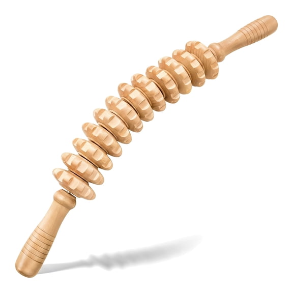 WZB 12‑Wheel Wooden Hand‑Held Massage Roller, Wood‑Therapy Tool for Muscle Relief, Lymphatic Drainage and Body Sculpting