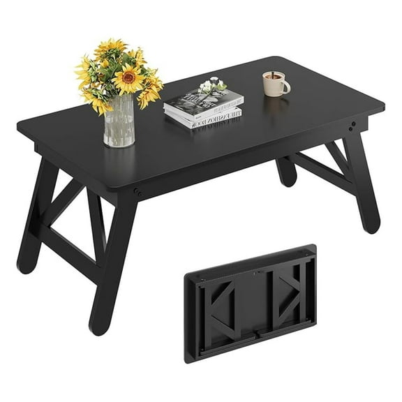 HHBEAUTY Folding Coffee Table, Portable Small Coffee Table with No Assembly Needed for Living Room, Floor Table for Small Space (Black)