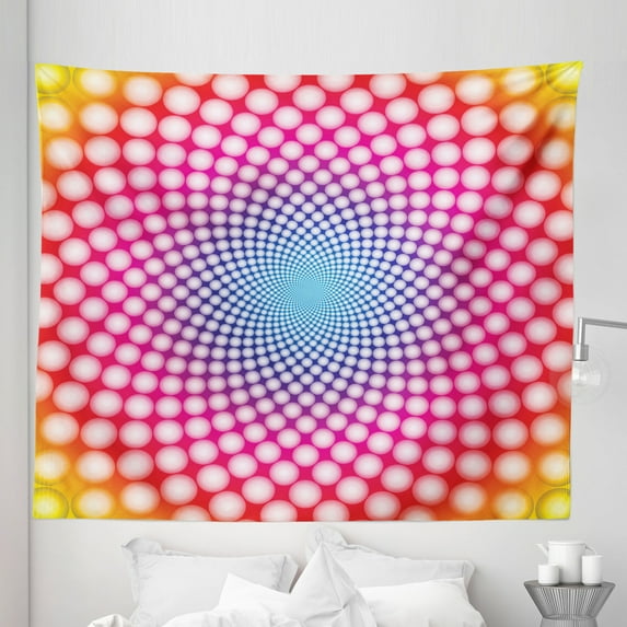 Psychedelic Tapestry, Contemporary Style Dotted Pattern with Ombre Effect Optical Illusion Design, Fabric Wall Hanging Decor for Bedroom Living Room Dorm, 5 Sizes, Multicolor, by Ambesonne