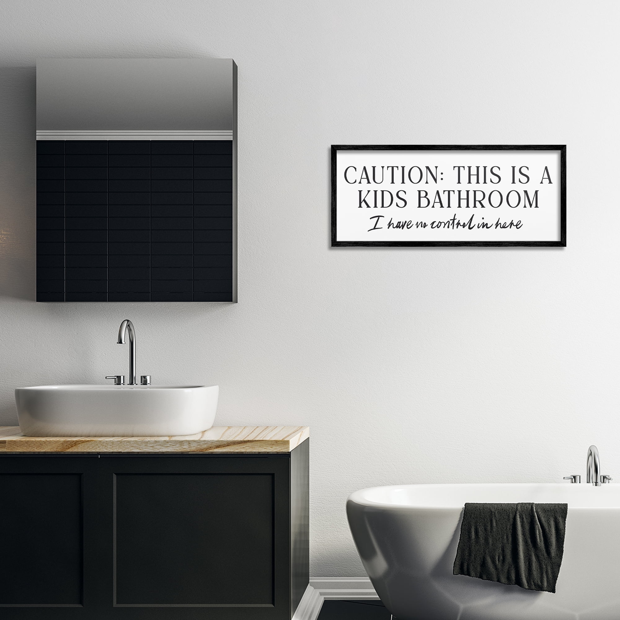 Stupell Industries No Control Kid's Bathroom Black Framed Giclee Art, design by Lettered and Lined