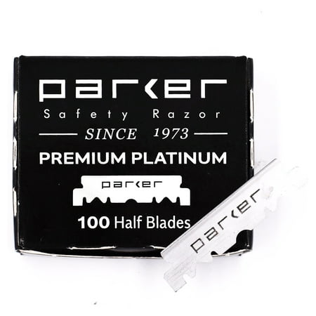 100 Parker Premium Platinum 1/2 Blades - for Professional Barber Razors, Shavette Razors and Disposable Blade Straight (Best Disposable Straight Razor Blades)