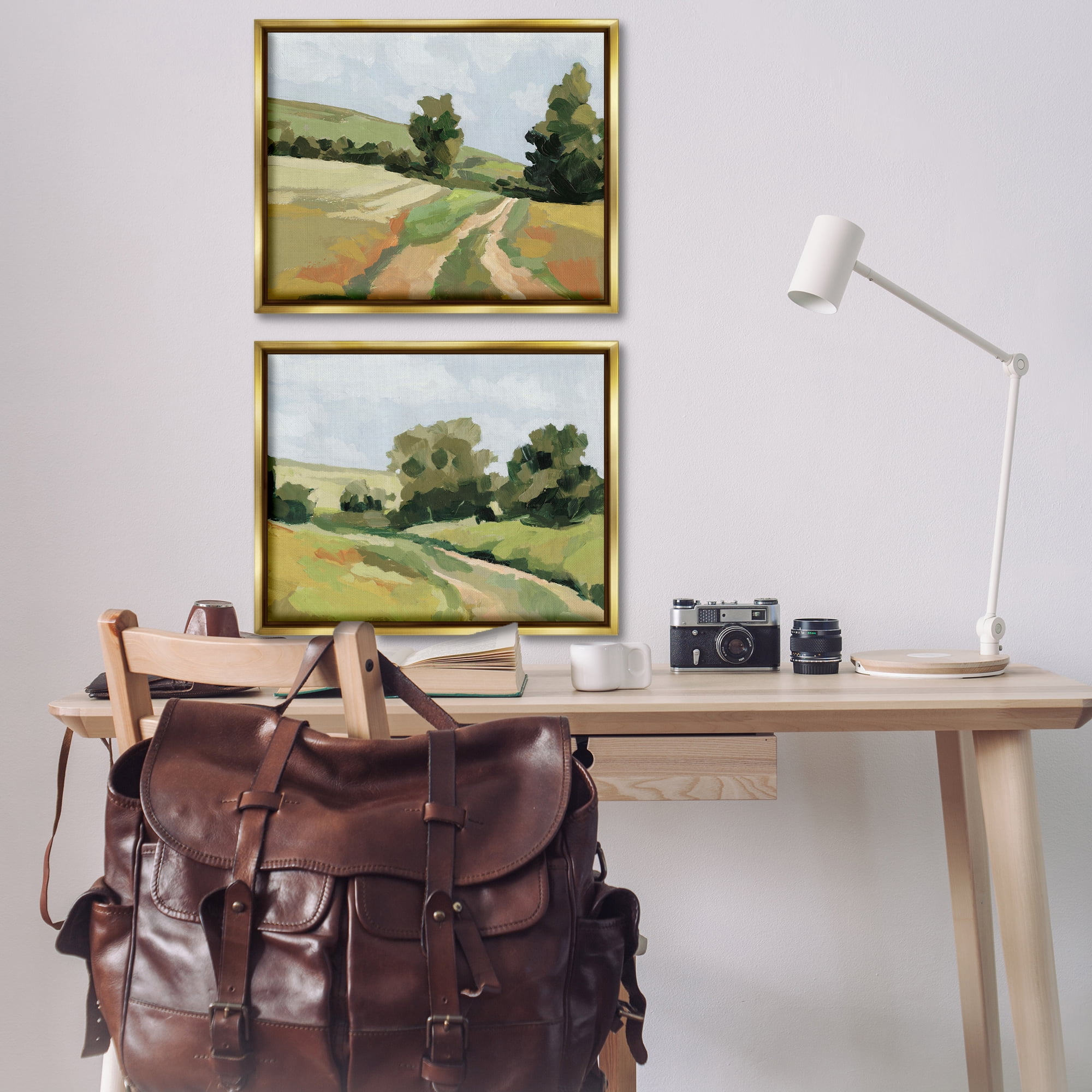 Stupell Industries Abstract Country Road Landscape Landscape & Nature Painting Gold Floater Framed Canvas Art Print Wall Art, 31 x 25, Set of 2