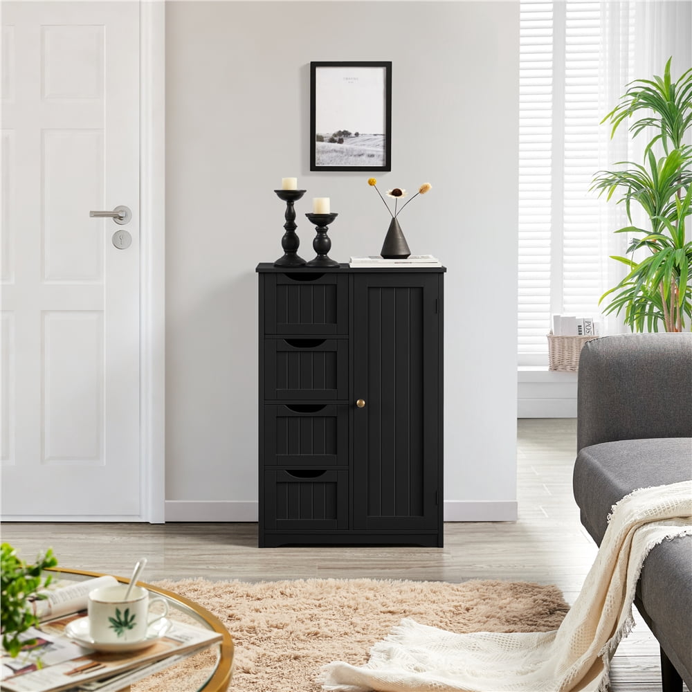 Yaheetech Wooden Bathroom Cabinet with Drawer and Freestanding, Black