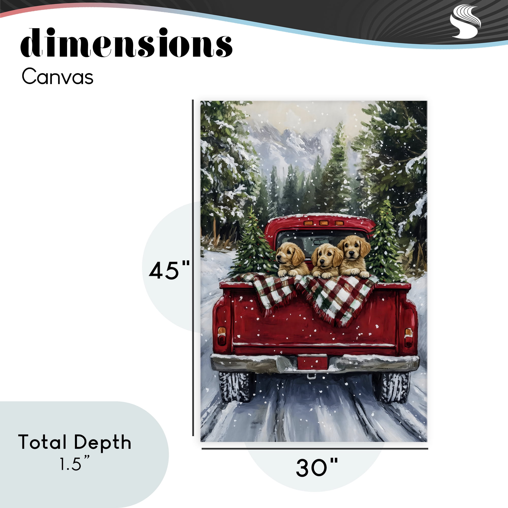 Golden Pups Christmas Truck Canvas Wall Art, design by Petal Prints Design