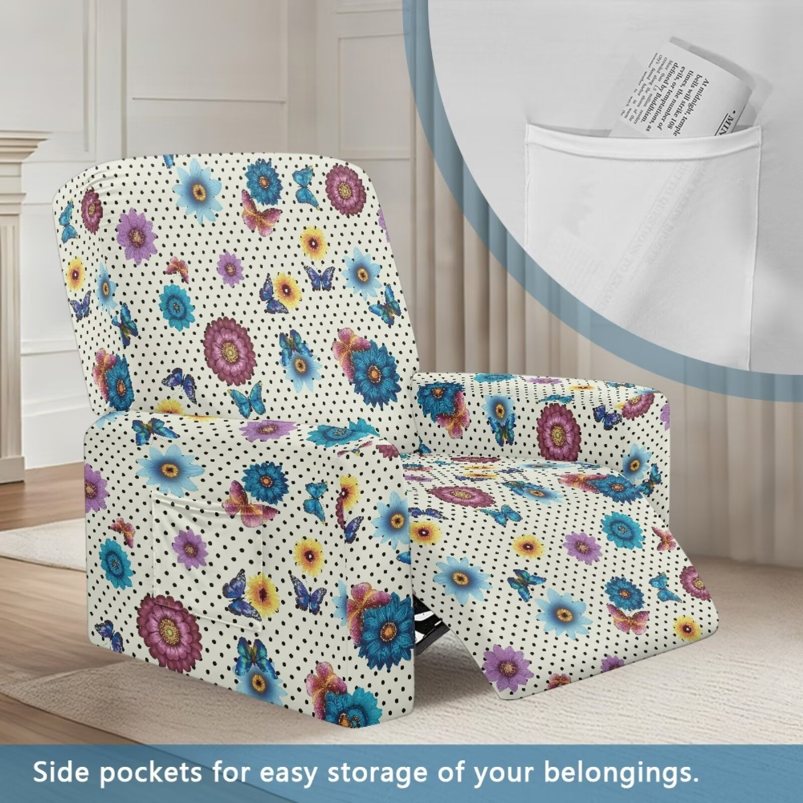 Yuyamidu Boho Reclining Chair Covers 4 Pieces Mandala Flower Recliner Covers That Stay in Place Easy to Install Lazyboy Cover for Recliner Chair Gift for Housewarming