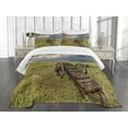 thumbnail image 3 of Ambesonne Wagon Wheel Quilted Bedspread Set 3 Pcs, Prairie Cart, Queen Size, Green Brown Grey, 3 of 5