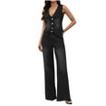 thumbnail image 2 of Fewfanhot Womens Sets Button Down Backless Tank Top and Wide Leg Jeans 2 Piece Outfit Suits, 2 of 7