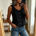 thumbnail image 4 of Tank Tops for Women Sleeveless Round Neck Solid Color Button Shirts, 4 of 8
