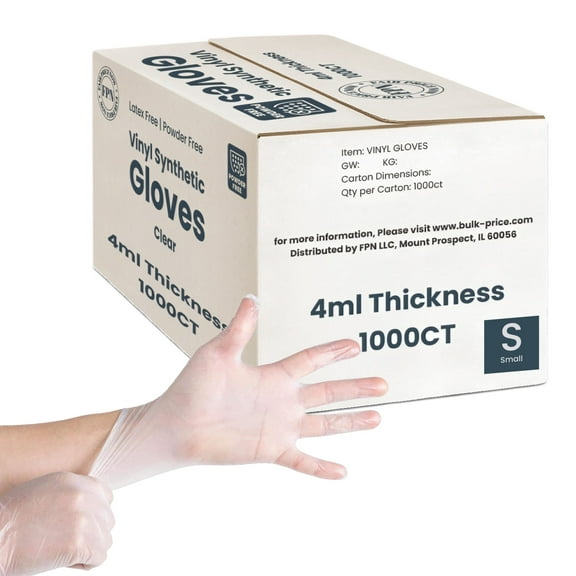 FPN Vinyl Synthetic Gloves, Clear, Powder-Free & Latex-Free – Small 1000 Count Box, Disposable, 4 Mil, Gloves for Cleaning, Cooking, Salon, Pet Care