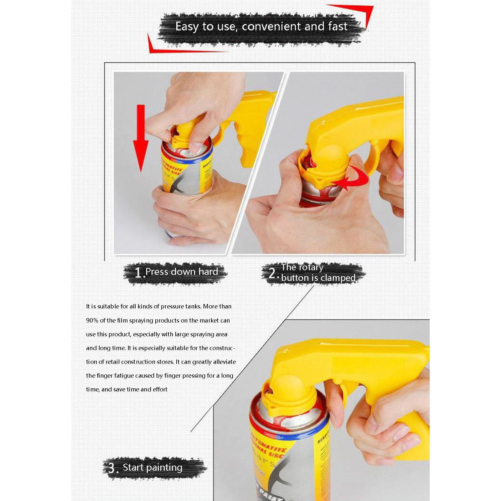 Ausyst Kitchen Gadgets Home Convenient Spray Paint Assist Hand Spraygun Handle Spray Tool Clearance, Size: 5.91*4.33*1.97, Yellow