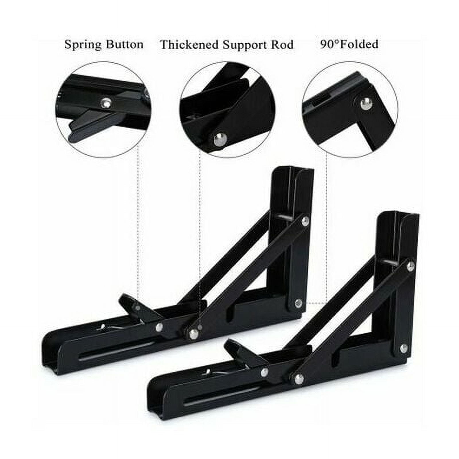 Foldable Shelf Brackets Supports High Load Capacity, Easy Lock Release, Space Saving Design, Fontainebleau Black Heavy Duty Metal For DIY Projects (2PCS)