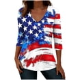 thumbnail image 3 of Avrnliq Womens Patriotic American Flag V-Neck Tunic Top, 3/4 Sleeve Distressed Watercolor Print, Blue, Casual Shirt for 4th of July, S-XXXL,Size 3XL, 3 of 7