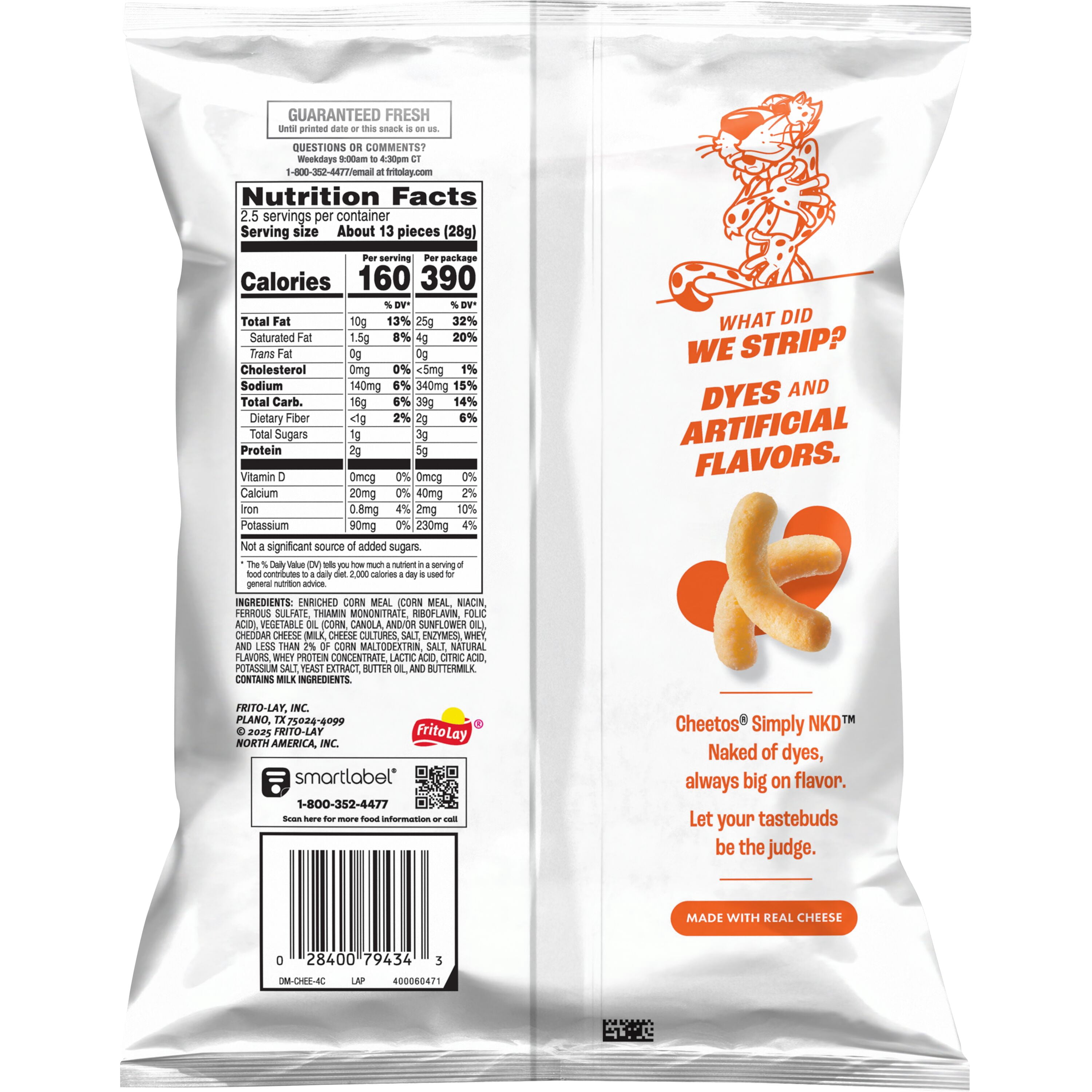 Cheetos Simply NKD No Dyes No Artificial Flavors Puffs Cheese Flavored Snacks Bag, 2.5 oz​