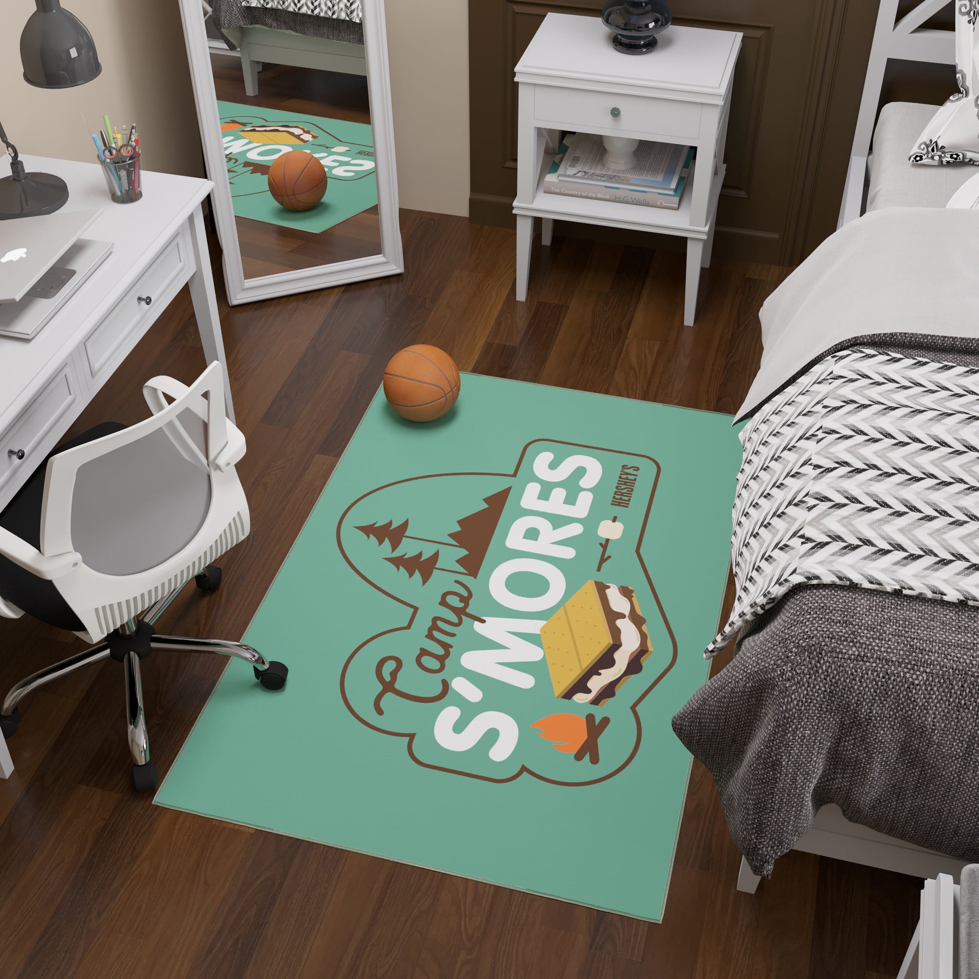 Ottomanson Hershey Smores Logo Non-Slip Rubberback 3x5 Machine Washable Area Rug, 3'3" x 5', Green