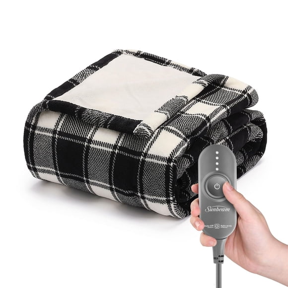 Sunbeam Microplush Electric Heated Throw, 50" x 60", 4 Heat Settings, 4-Hour Auto Shut-Off, Cozy Warmth, Buffalo Plaid
