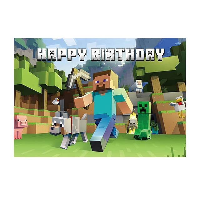 Telón de fondo Fiesta de cumpleaños Minecraft Fondo Tela Tema Decoración Banner kaili Sencillez