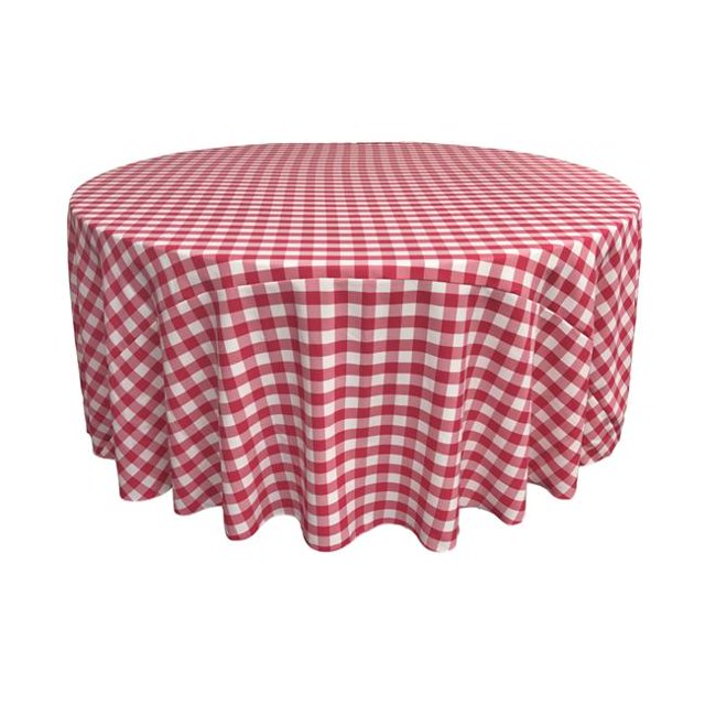 LA Linen TCcheck120R-FuchsiaK49 Polyester Gingham Checkered Tablecloth, White & Fuchsia - 120 in. Round