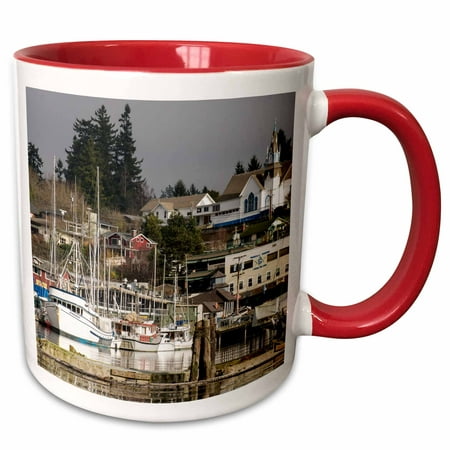 3dRose USA, Washington, Kitsap Peninsula. Town of Poulsbo and marina. - Two Tone Red Mug,
