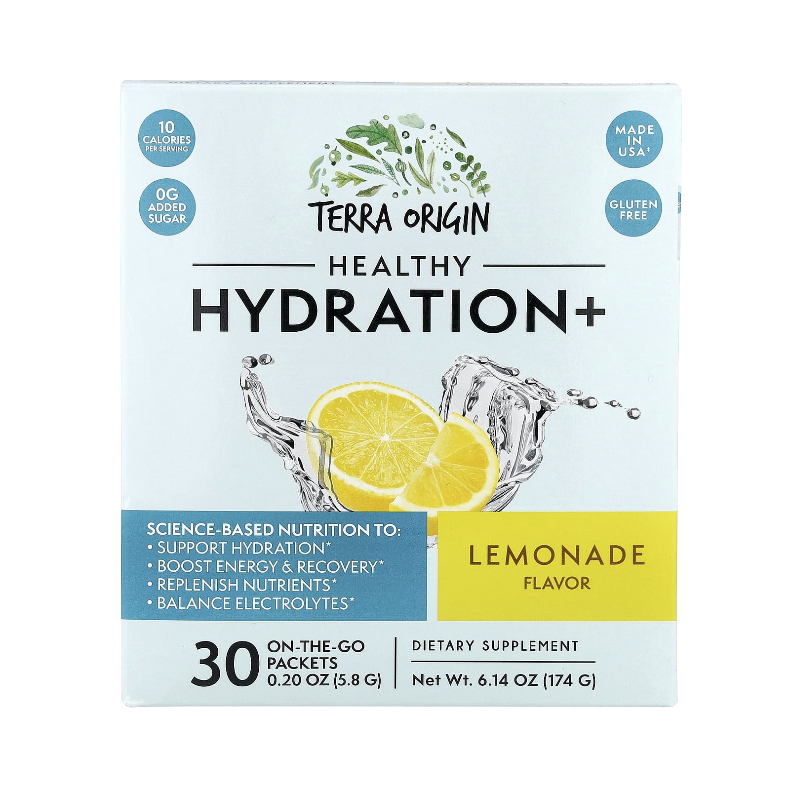 Terra Origin Healthy Hydration+, Lemonade, 30 On The Go Packets, 0.20 oz (5.8 g) Each