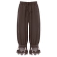 thumbnail image 3 of TiaoBug Womens Lace Trim Long Bloomers Loose Harem Pants Elastic Waist for Summer Home Casual Wear Coffee S, 3 of 5