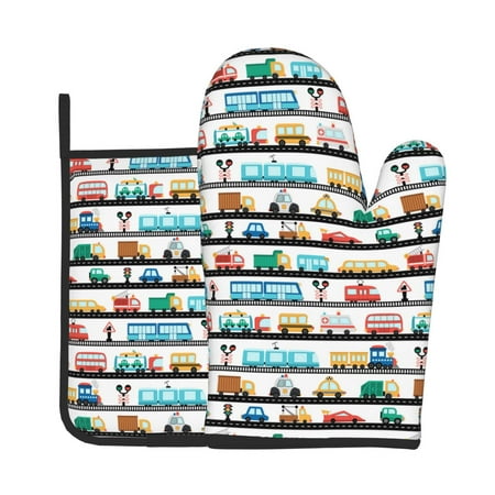 

Vsdgher Funny Transport Oven Mitts and Pot Holders 2 pcs Set High Heat Resistant Kitchen Oven Glove for Baking and Cooking