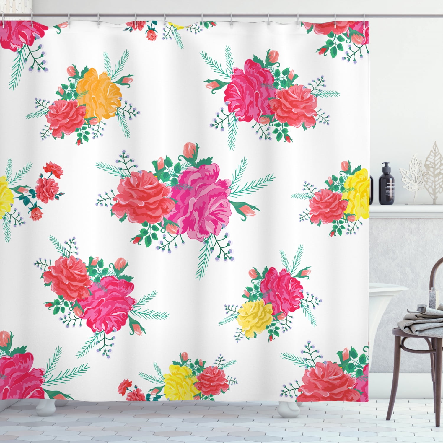 Pink Floral Shower Curtain, Beautiful Continuous Nosegay Bouquets ...