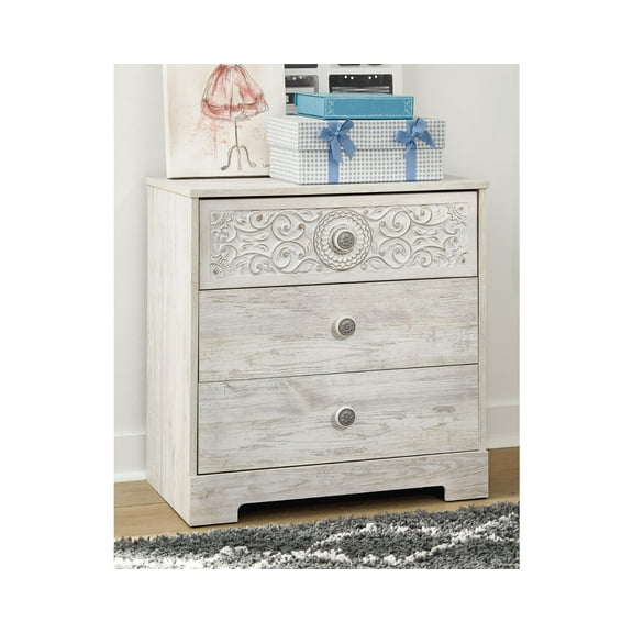 Signature Design by Ashley Paxberry Boho 3 Drawer Chest of Drawers, Whitewash
