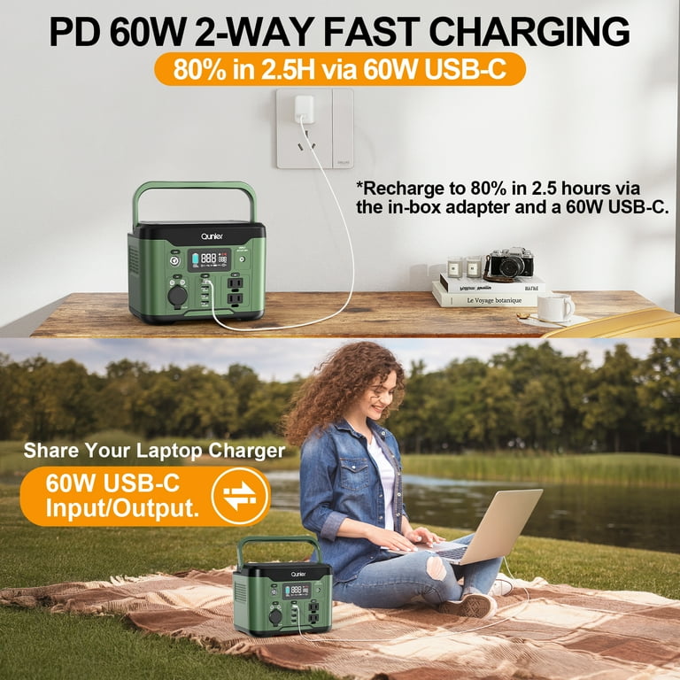 Qunler 300W Portable Power Station 296Wh with 120V AC, 60W PD Fast Charge,  for Camping, RV, Home Emergency (No Solar Panel)