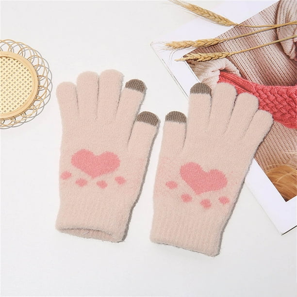 Guantes de mujer de color liso sin dedos, cálidos, de punto, mitones para mujer