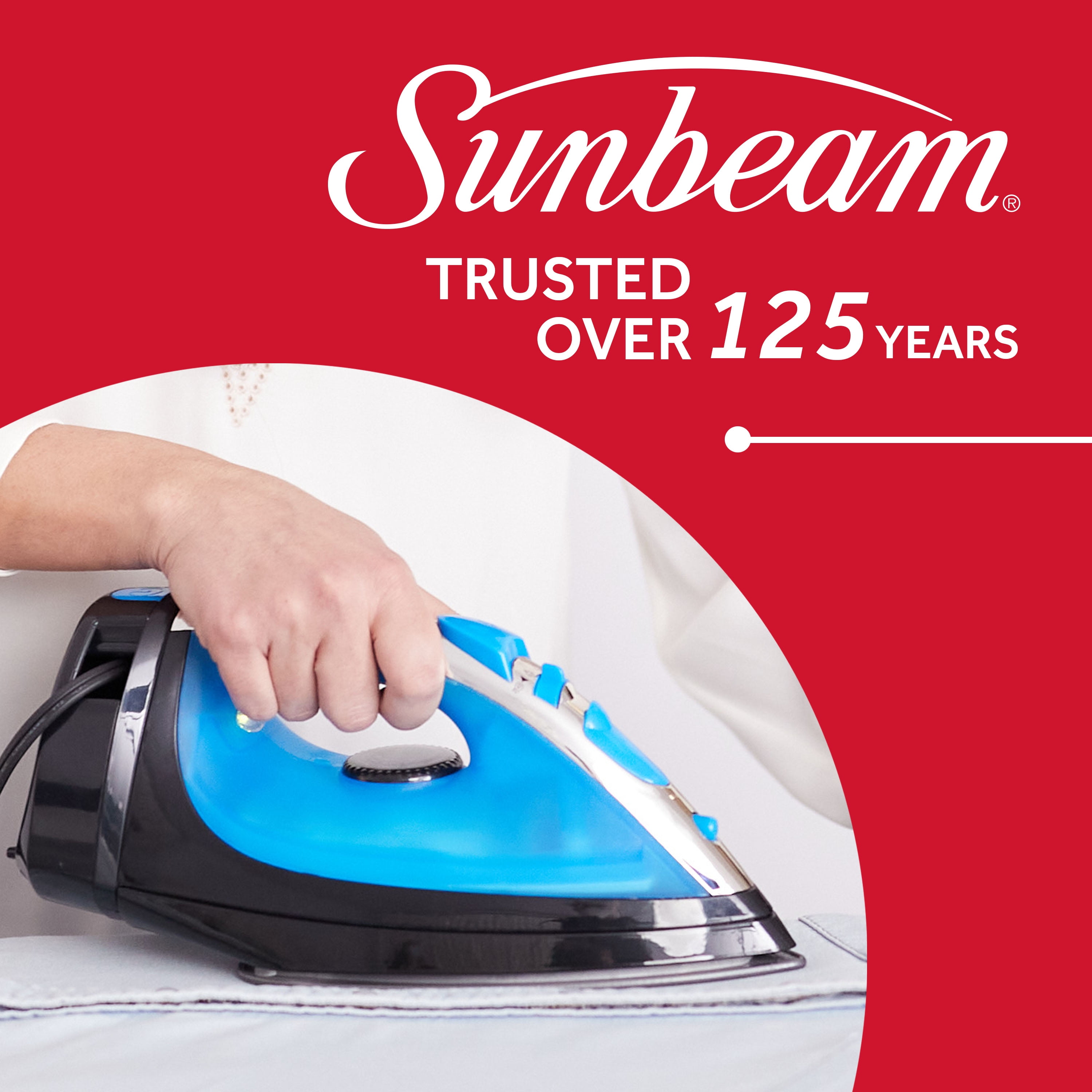 Sunbeam 1700W Steam Iron, 8' Retractable Cord, Variable Temperature Select,  Non-Stick Soleplate, Dual Spray Mist, Horizontal or Vertical Shot of Steam