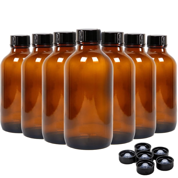 Youngever Paquete de 16 botellas de vidrio ámbar con tapas Recipiente recargable para aceites esenciales Extracto de vainilla y más (4 onzas)