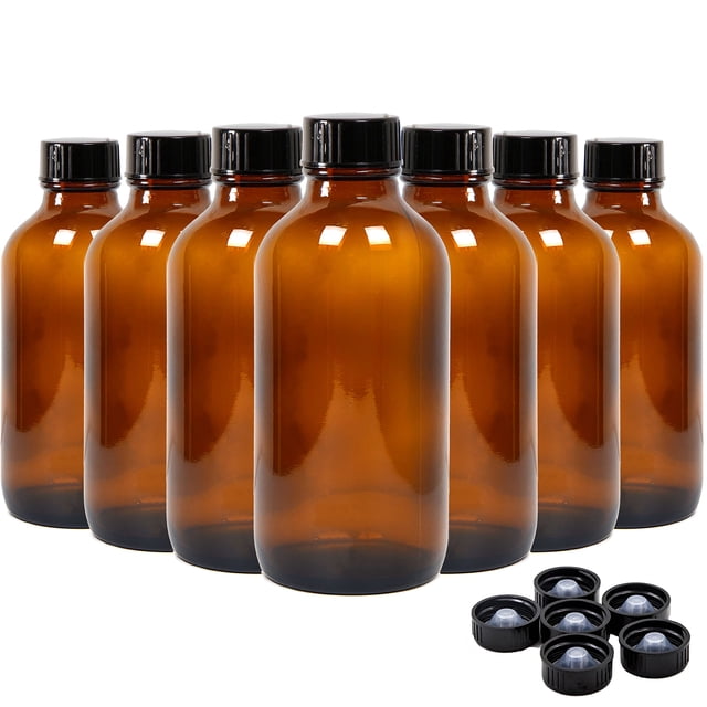 Youngever Paquete de 16 botellas de vidrio ámbar con tapas Recipiente recargable para aceites esenciales Extracto de vainilla y más (4 onzas)