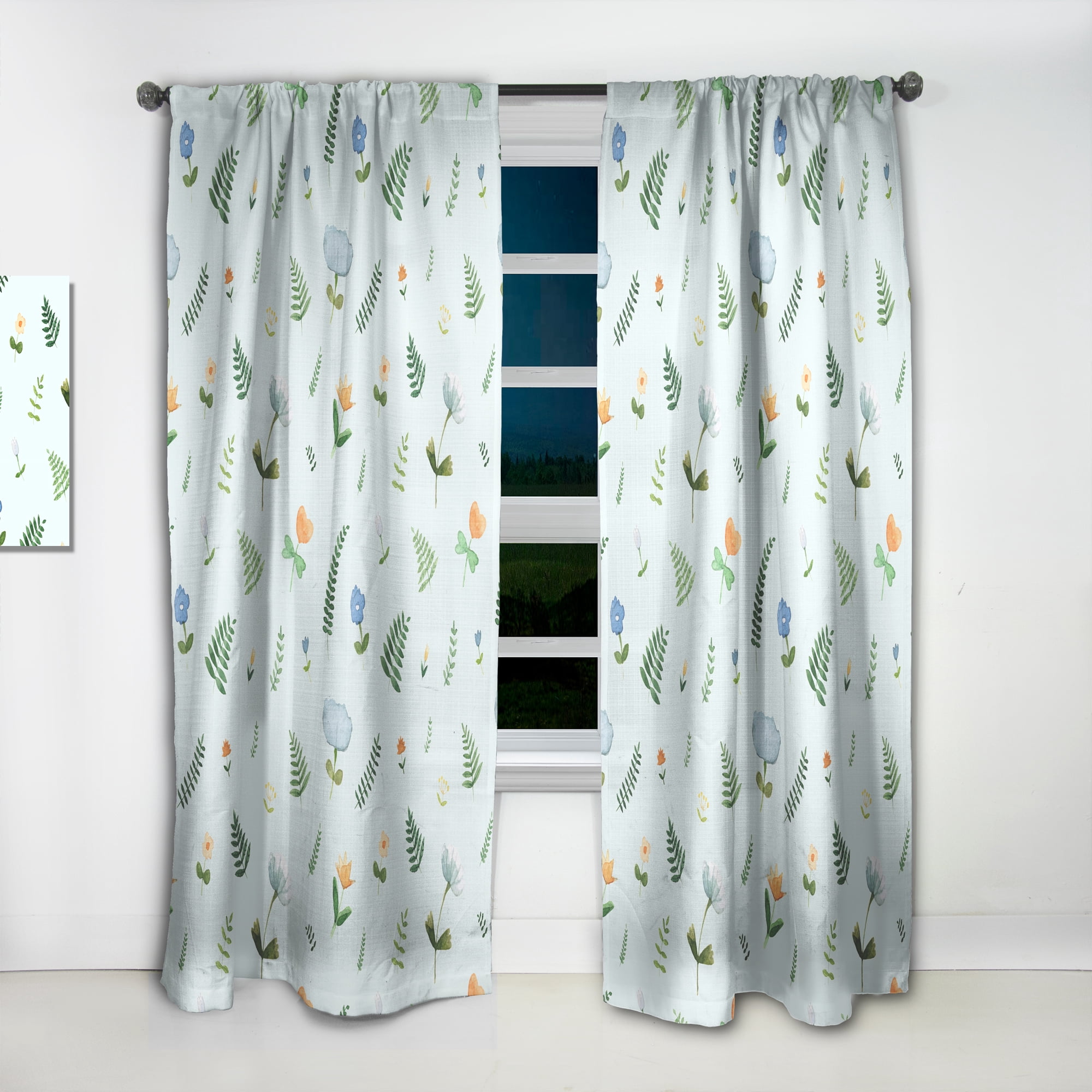 Designart 'Floral Retro Pattern IX' Mid-Century Modern Curtain Panel