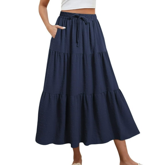 OSFVNOXV Maxi Skirts for Juniors 14-16 High Waisted Tiered Boho Skirt Elastic Waistband Ruffle Swing Beachwear with Pockets