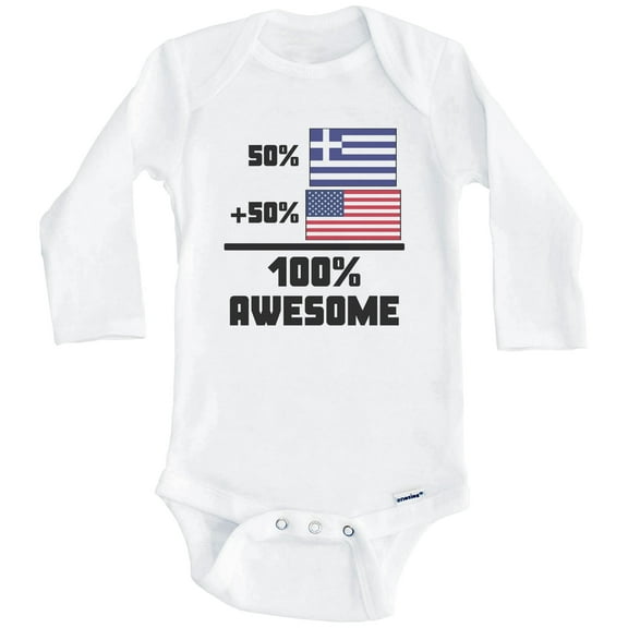 50% Greek 50% American 100% Awesome Funny Flag One Piece Baby Bodysuit (Long Sleeve), 0-3 Months White