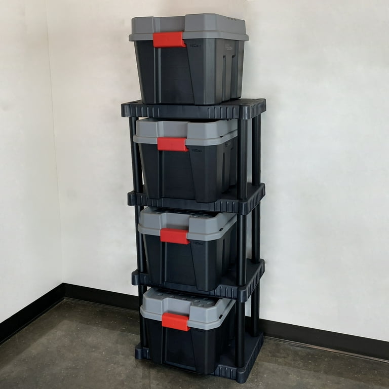 Hyper Tough Large 4-Tier Plastic Storage Unit, W36 x D18 x H56  Interlocking Multipurpose Home Storage Racks Organizer, Black