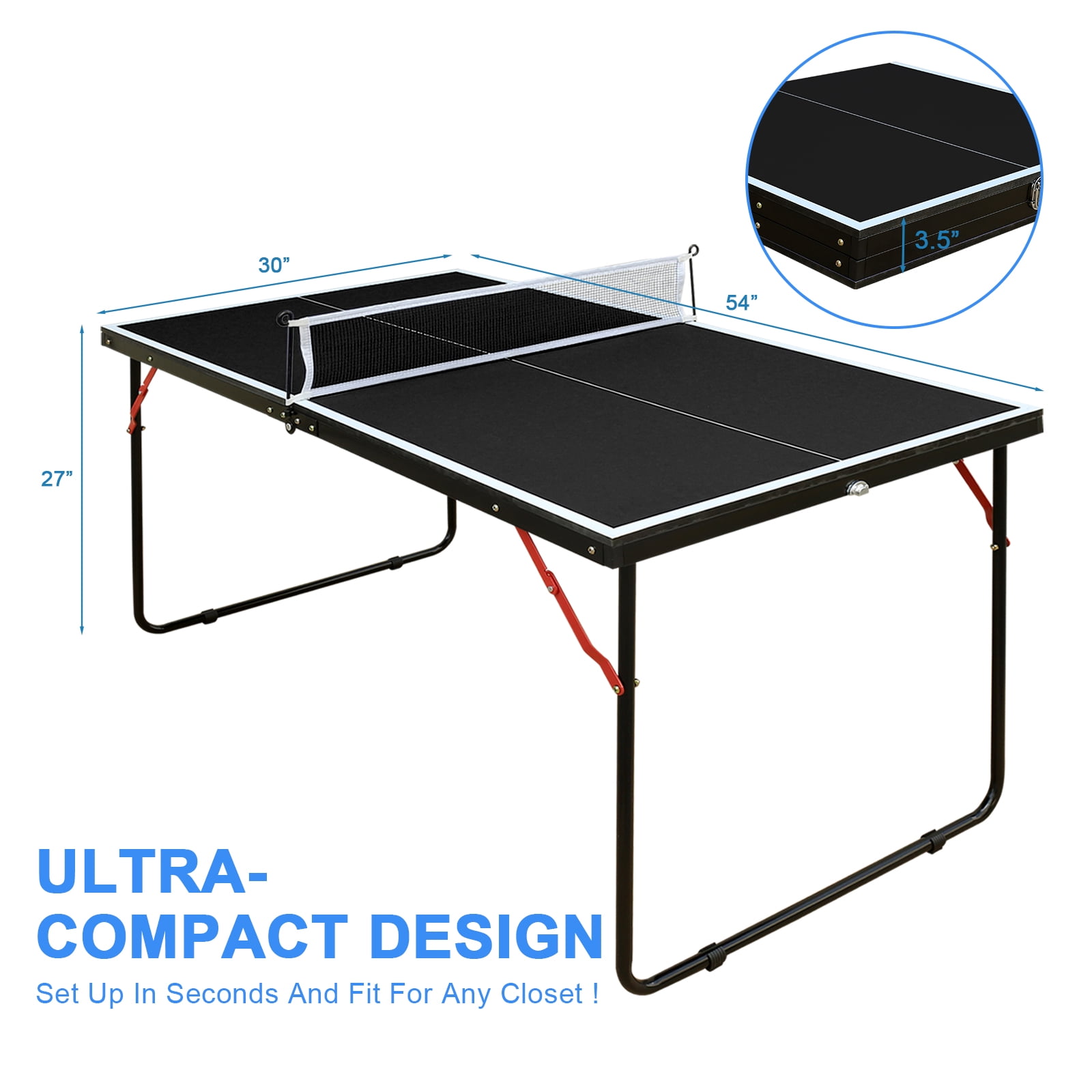 KLB Sport Foldable Mini Table Tennis Table, Portable Ping Pong Game Set with Net, 2 Paddles and 3 Balls