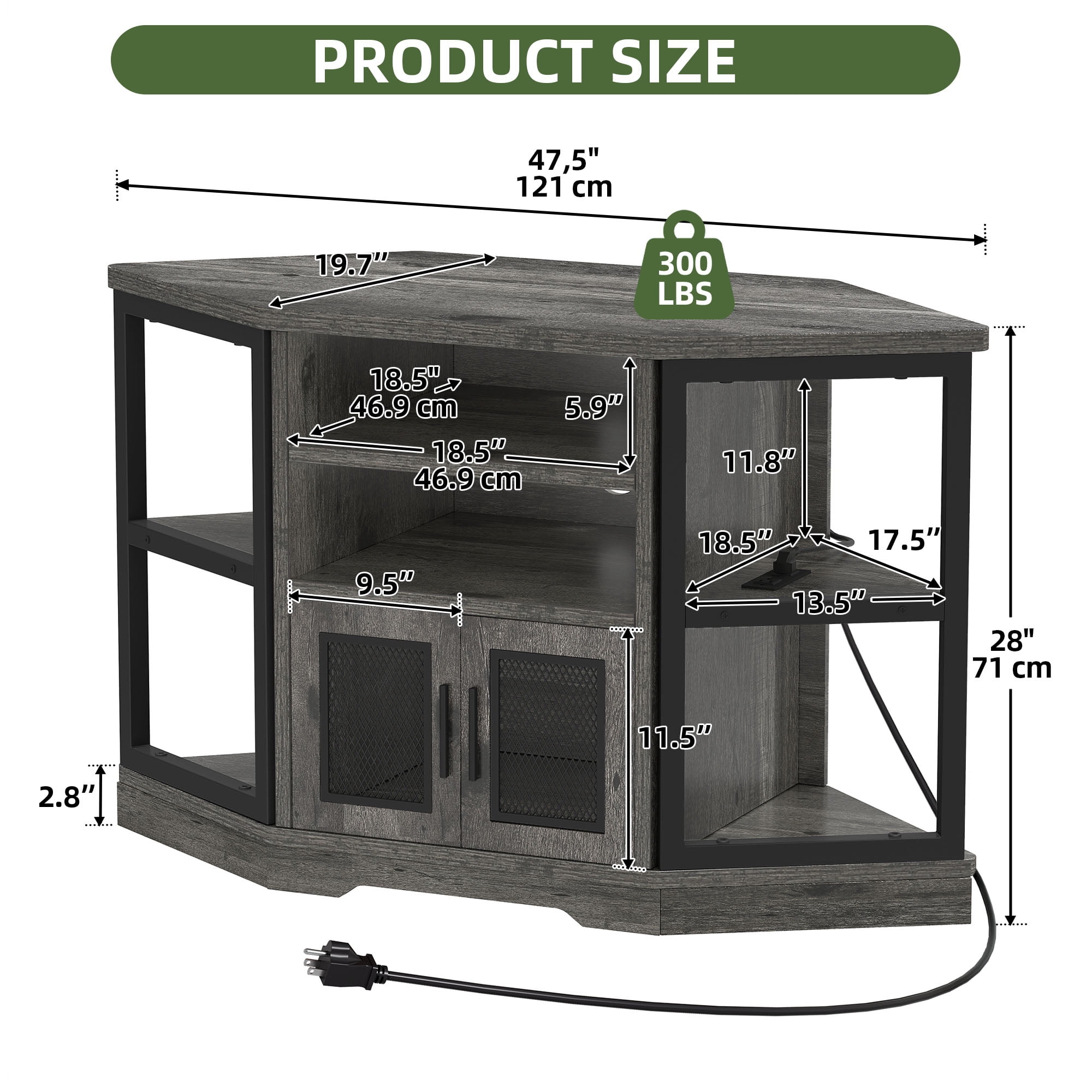 Uforic Corner TV Stand for TVs up to 55", Farmhouse Entertainment Center with Power Outlet, Gray